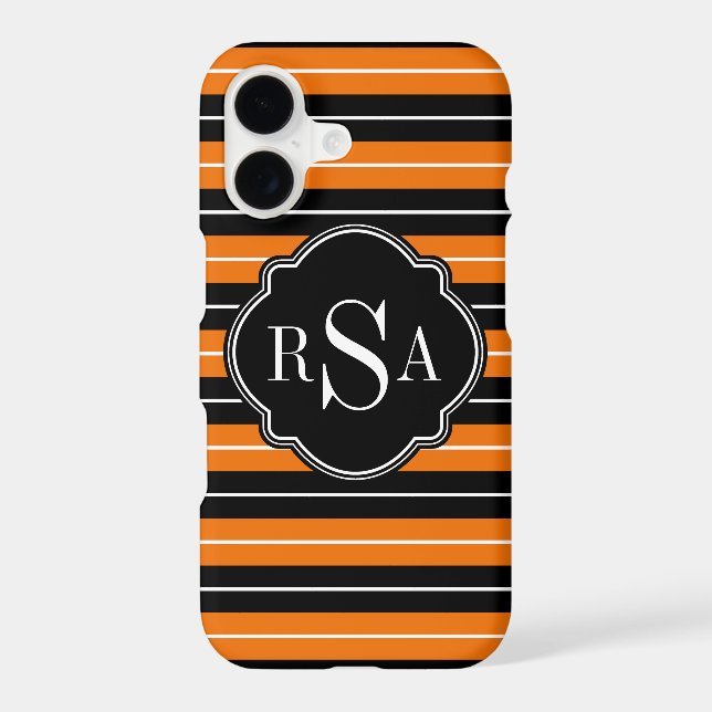 Monogrammed Black White Orange Striped Pattern Iphone Case (Back)