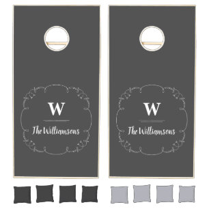 Monogrammed Black White Ornamental Frame Custom Cornhole Set