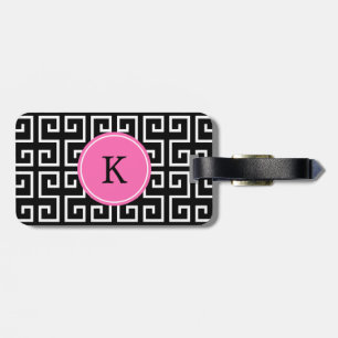 Monogrammed Black, White, Pink Geometric Pattern Luggage Tag