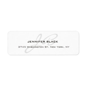 Monogrammed Black & White Plain Modern Minimalist Label