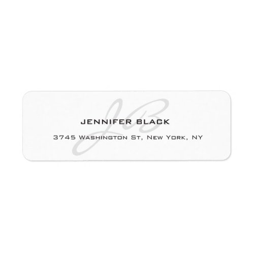 Monogrammed Black  White Plain Modern Minimalist Label