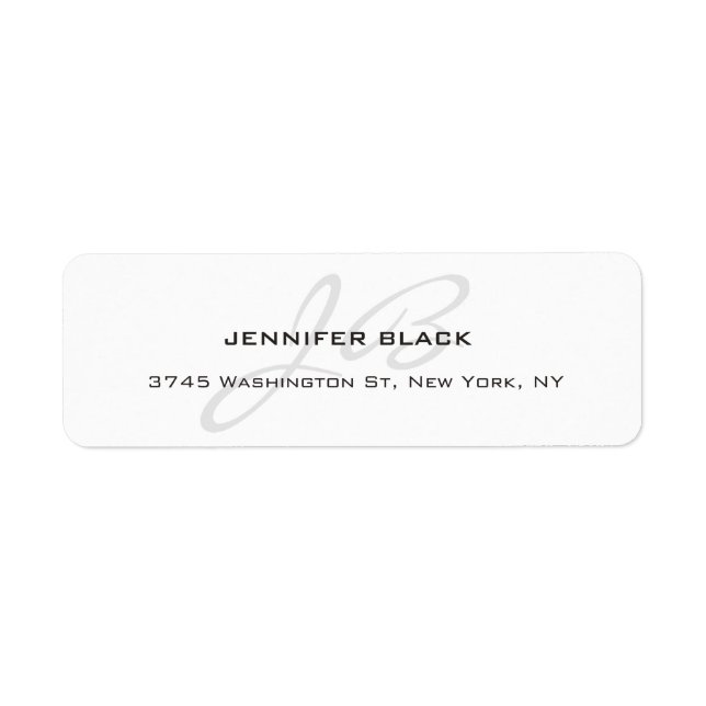 Monogrammed Black & White Plain Modern Minimalist Label (Front)
