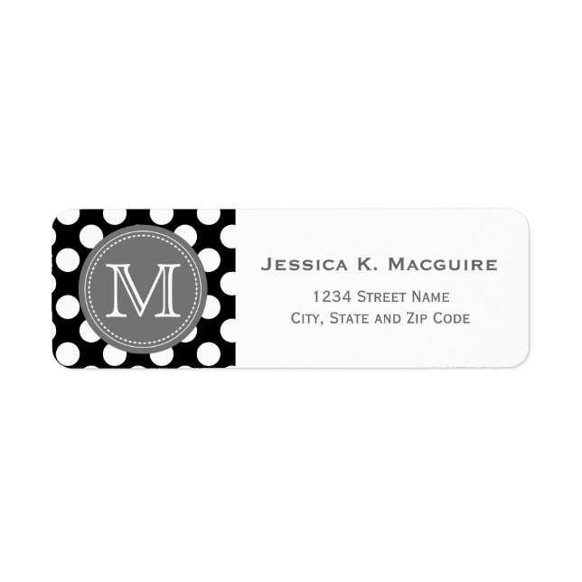 Monogrammed Black White Polka Dot Pattern Label (Front)