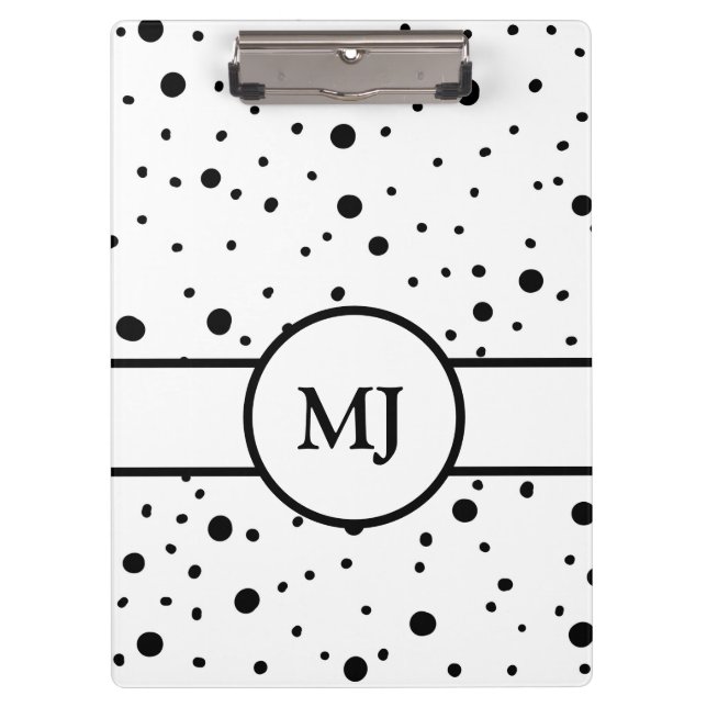 Monogrammed Black White Polka Dots and Stripes   Clipboard (Front)