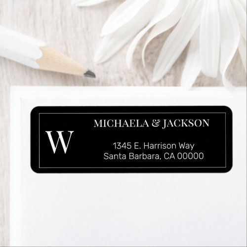 Monogrammed Black White Simple Return Address Label