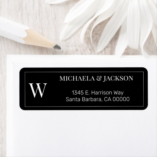 Monogrammed Black White Simple Return Address Label (Insitu)