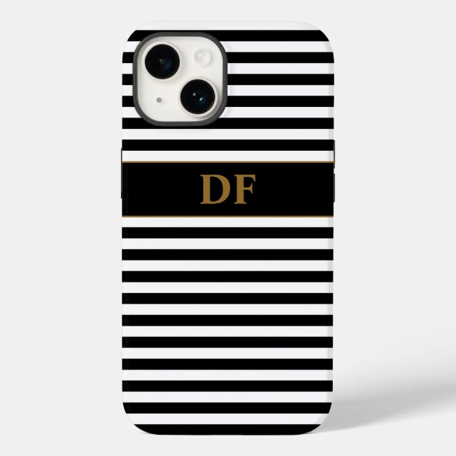 Monogrammed Black/White Stripes Case-Mate iPhone Case (Back)