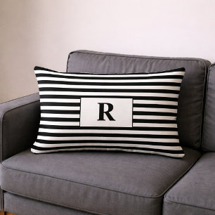 Monogrammed Black/White Stripes Lumbar Pillow