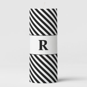 Monogrammed Black/White Stripes Pillar Candle