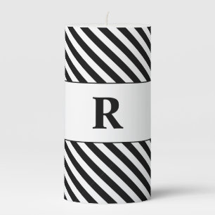 Monogrammed Black/White Stripes Pillar Candle