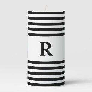 Monogrammed Black/White Stripes Pillar Candle