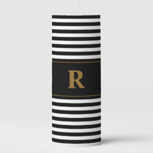 Monogrammed Black/White Stripes Pillar Candle