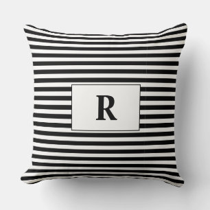Monogrammed Black/White Stripes Throw Pillow
