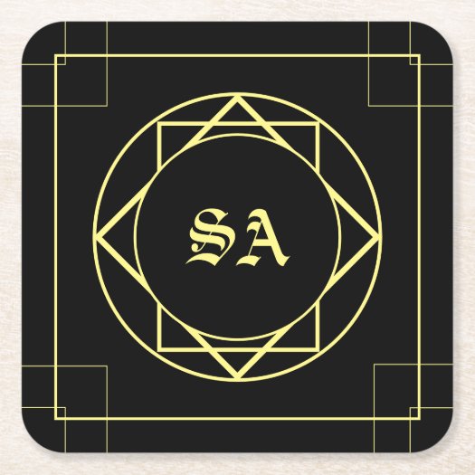 Monogrammed Black Yellow Geometric Pattern Modern