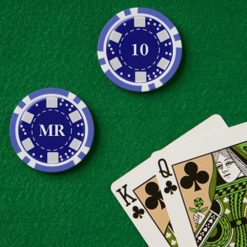 Monogrammed Blue 10 Poker Chips