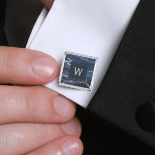 Monogrammed Blue Agate Silver Square Cufflinks