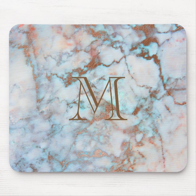 Monogrammed Blue And Gray Marble Stone Mouse Pad (Front)