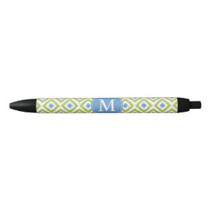 Monogrammed Blue and Green Diamonds Ikat Pattern Pen