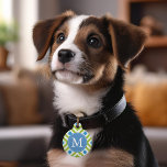 Monogrammed Blue and Green Ikat Diamonds Pattern Pet Tag<br><div class="desc">Fun and colorful monogrammed ikat pattern pet tag. Personalized with your pet's information.</div>