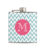Monogrammed Blue And Pink Chevron Flask at Zazzle