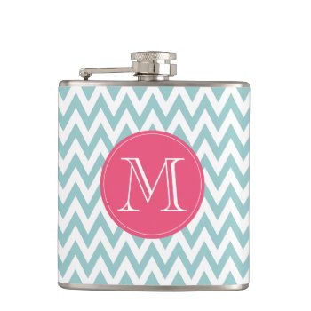 Monogrammed Blue And Pink Chevron Flask by thespottedowl at Zazzle