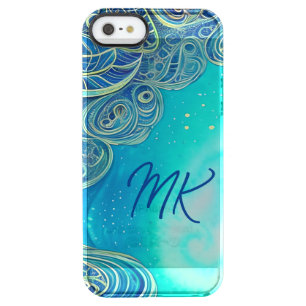 Monogrammed Blue and Teal Abstract Art Clear iPhone SE/5/5s Case
