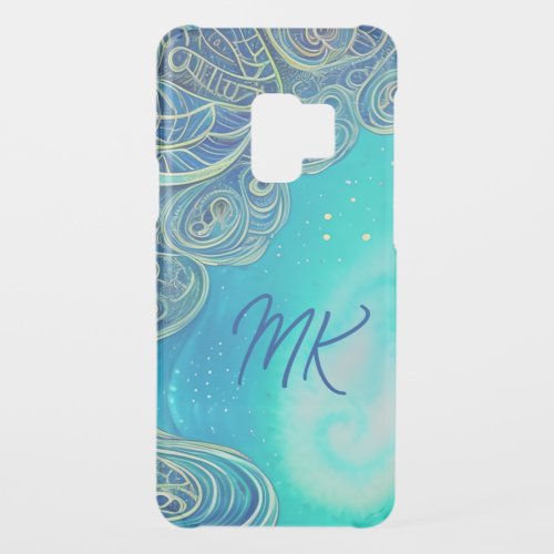 Monogrammed Blue and Teal Abstract Art Uncommon Samsung Galaxy S9 Case