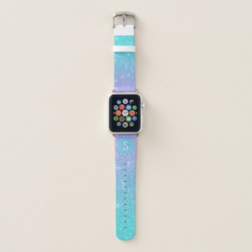 Monogrammed Blue And Violet Ombre Faux Glitter  Apple Watch Band
