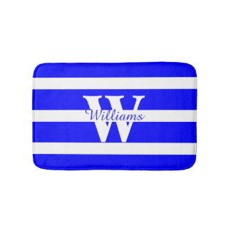 Monogrammed Blue and White Bath Mat
