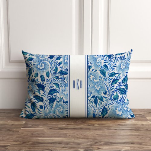 Monogrammed Blue and White Chinoiserie Pillow