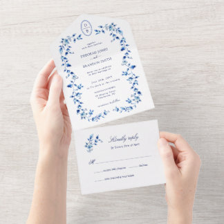 Monogrammed Blue and white Delft All In One Invitation