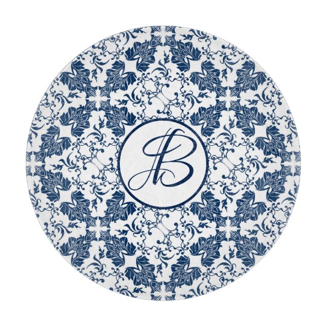 Monogrammed Blue and White English Countryside Cutting Board (Front)