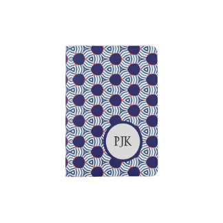 Monogrammed Blue and White Geometric Passport Holder