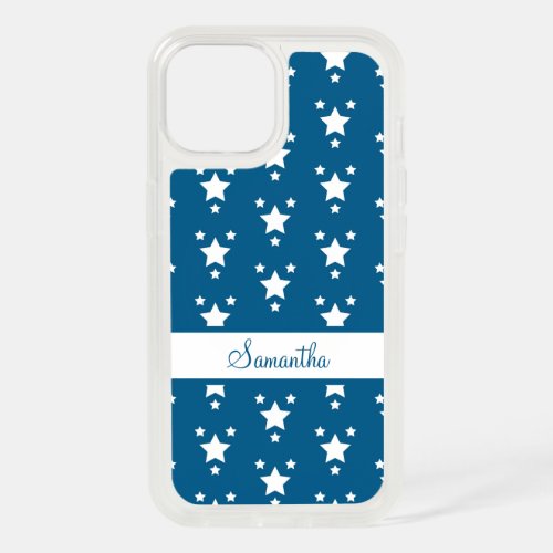 Monogrammed Blue and White Stars Patriotic  iPhone 15 Case
