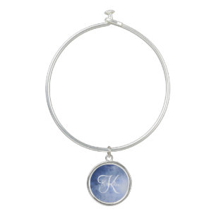 Monogrammed Blue and White Watercolor Bangle Bracelet
