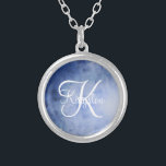 Monogrammed Blue and White Watercolor Silver Plated Necklace<br><div class="desc">Monogrammed Blue and White Watercolor Silver Necklace</div>