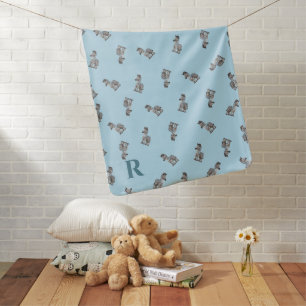 Monogrammed Blue Baby Zebra Themed Blanket