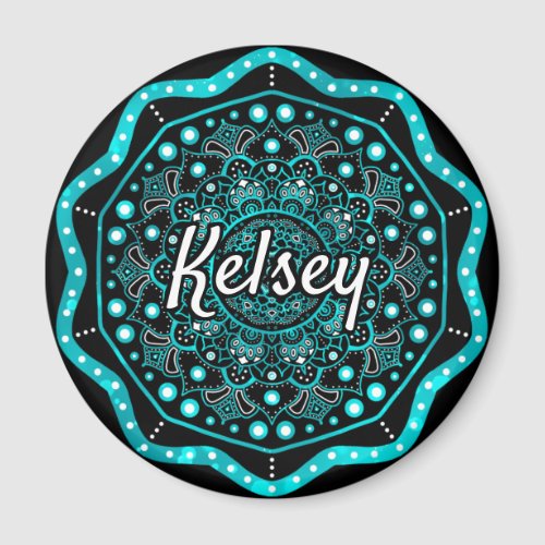 Monogrammed Blue Black  White Mandala Pattern Ma Magnet