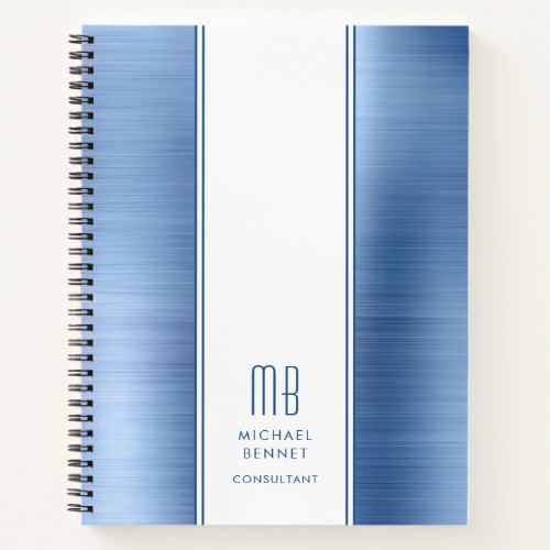 Monogrammed Blue Brushed Metallic Business Notebook