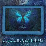Monogrammed Blue Butterfly Trifold Wallet<br><div class="desc">Initial and monogram template Blue Butterfly Trifold Wallet with a moody dark background. ~ Part of the "Blue Butterfly" collection.</div>
