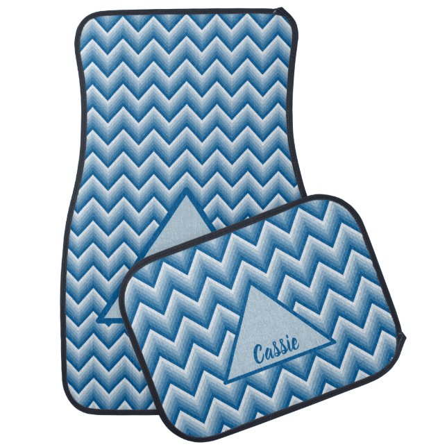 Monogrammed Blue Chevron Zigzag Pattern Car Floor Mat (Set)