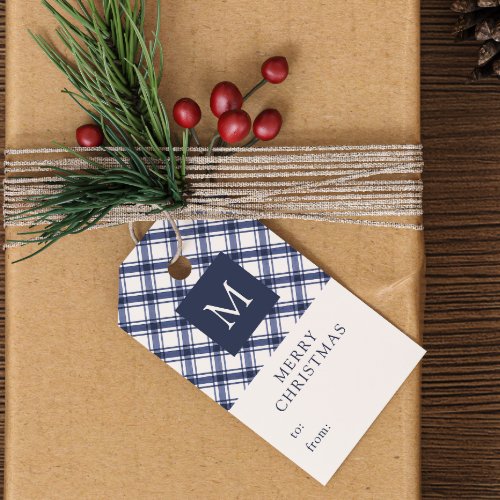 Monogrammed Blue Christmas Gift Tags