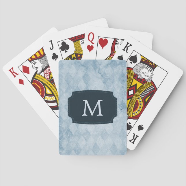 Monogrammed Blue Diamond Wallpaper Poker Cards (Back)