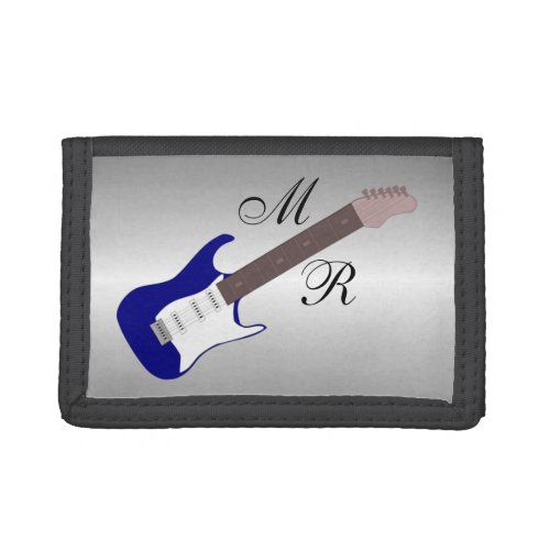 Monogrammed Blue Electric Guitar Tri_fold Wallet