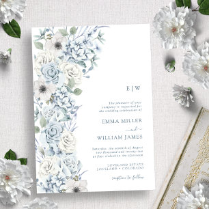Monogrammed Blue Floral Wedding Invitation