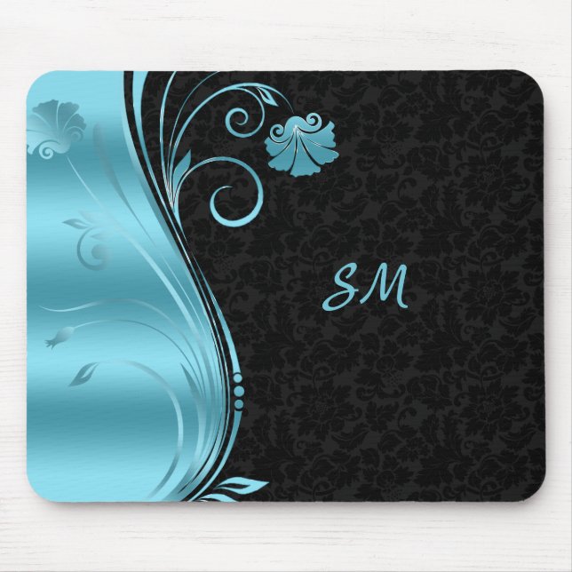 Monogrammed Blue Flowers Mouse Pad (Front)