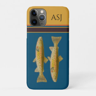 Monogrammed Blue fly fisherman trout  iPhone 11 Pro Case