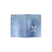 Monogrammed Blue Glitter Drip Brushed Metallic Passport Holder (Opened)