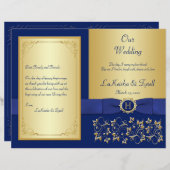 Monogrammed Blue, Gold Floral Wedding Program (Front/Back)