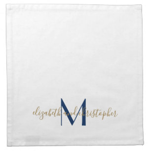 Monogrammed Blue Gold Wedding Gift Bridal Shower Cloth Napkin